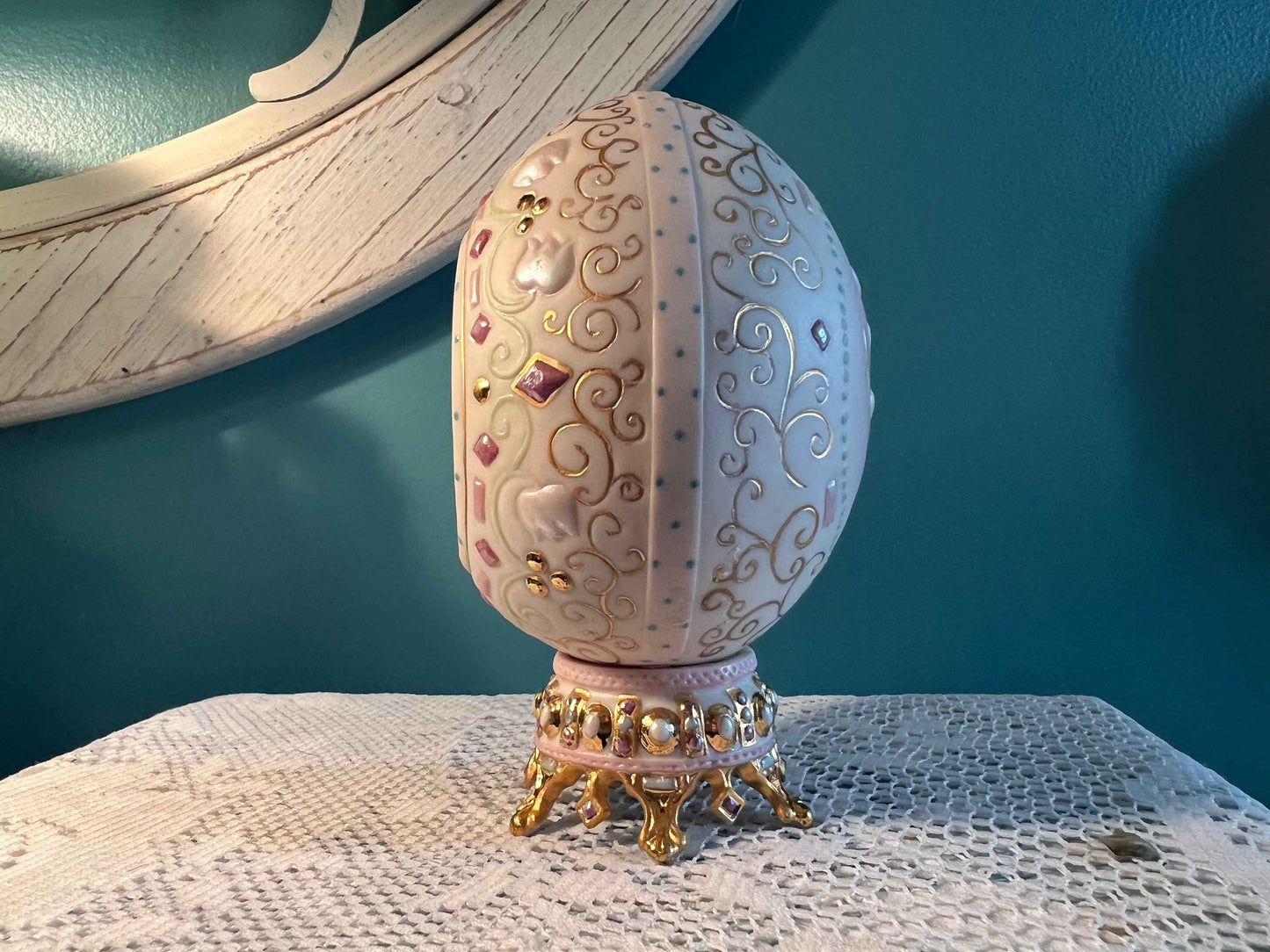 Cybis 1983 Lily of the Valley Decorative Egg | Porcelain Collectible | 24K Gold Accents