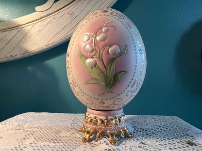 Cybis 1983 Lily of the Valley Decorative Egg | Porcelain Collectible | 24K Gold Accents