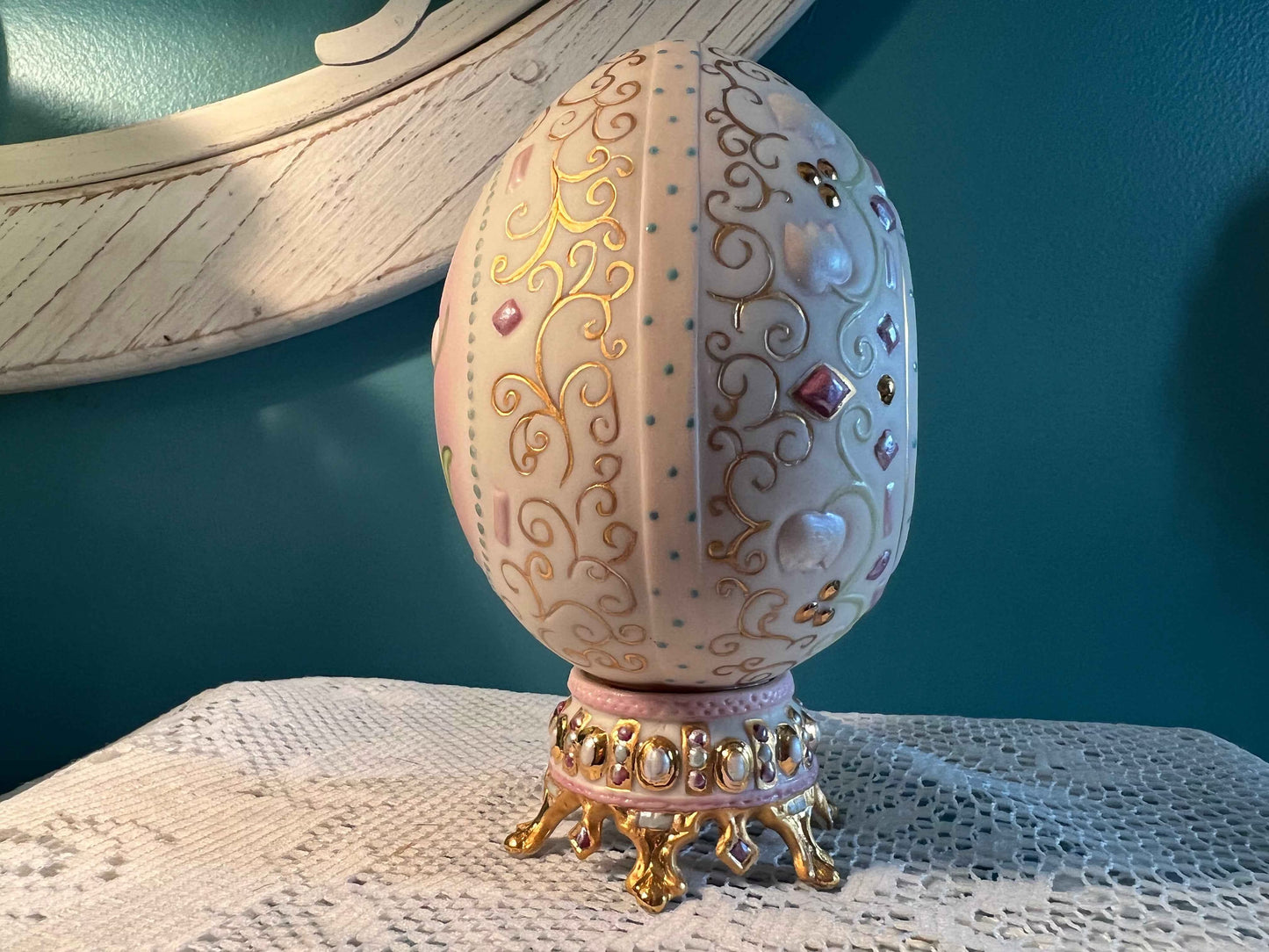 Cybis 1983 Lily of the Valley Decorative Egg | Porcelain Collectible | 24K Gold Accents