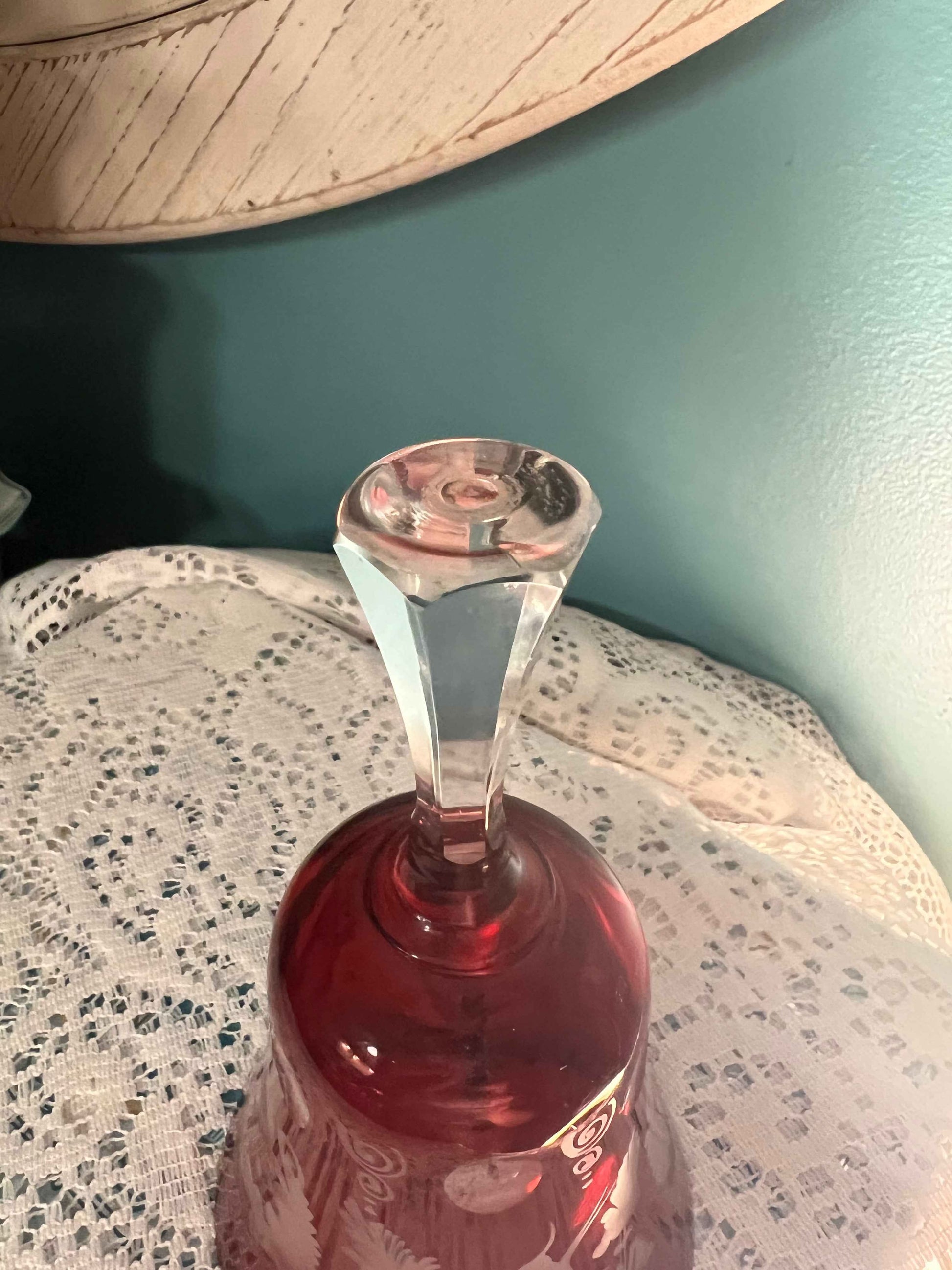Antique 1904 Ruby Red Czech Cut-to-Clear Crystal Bell – Birds & Castle Design
