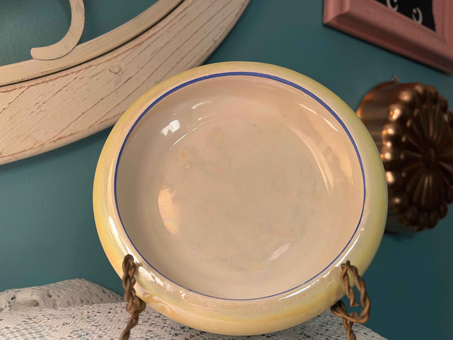 Vintage Czechoslovakia Lusterware Planter Bowl | Yellow & Blue Collectible