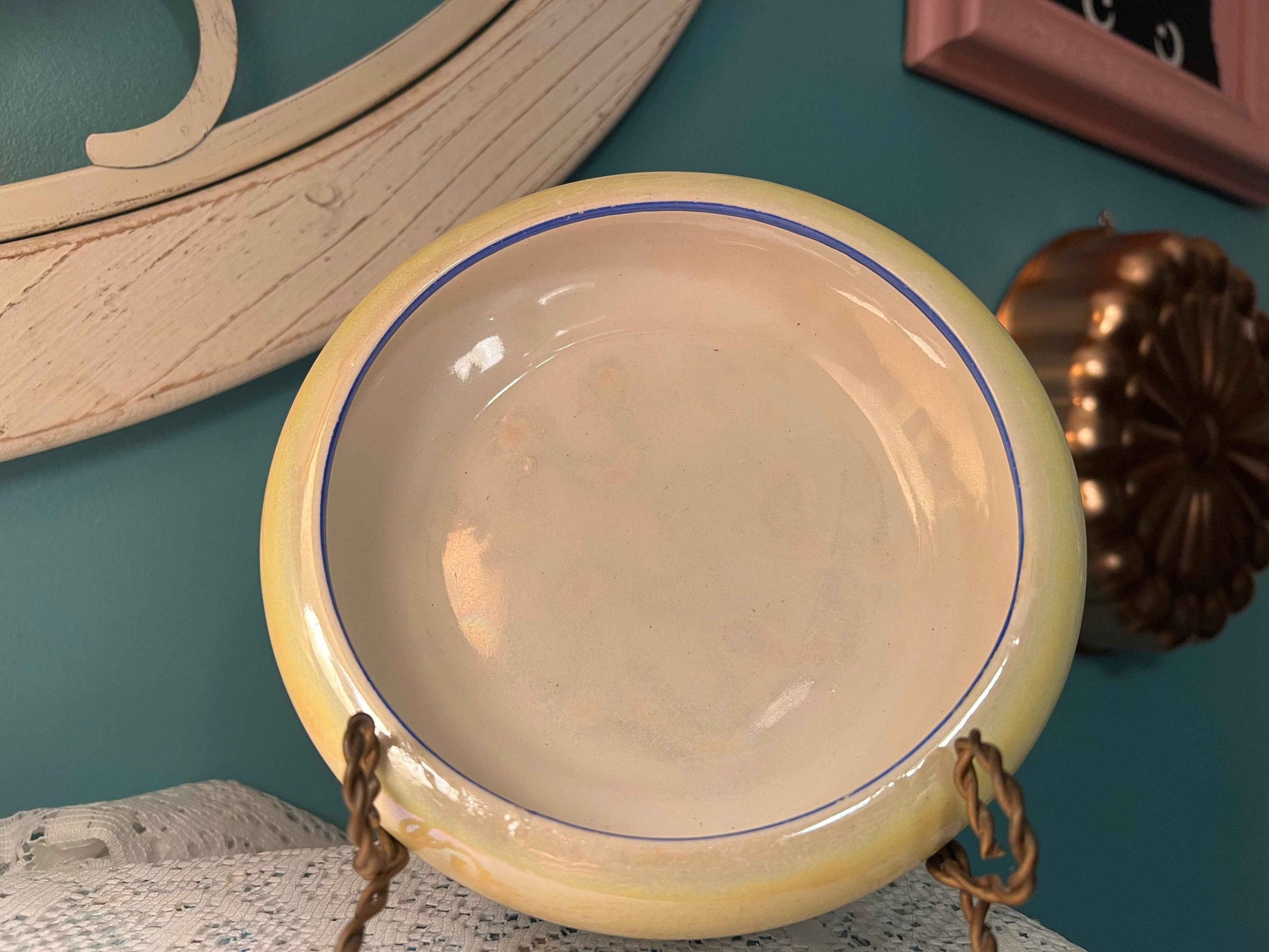 Vintage Czechoslovakia Lusterware Planter Bowl | Yellow & Blue Collectible