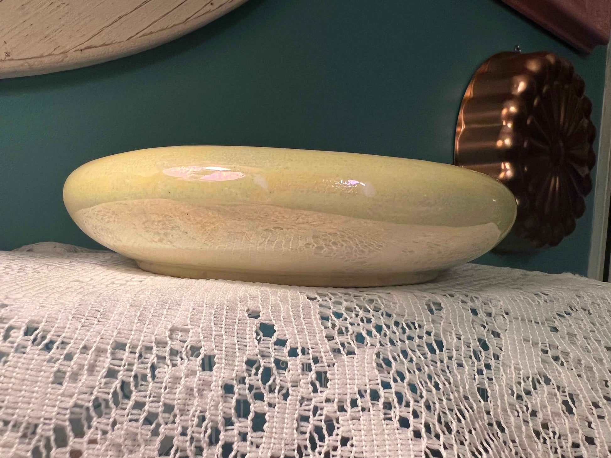 Vintage Czechoslovakia Lusterware Planter Bowl | Yellow & Blue Collectible