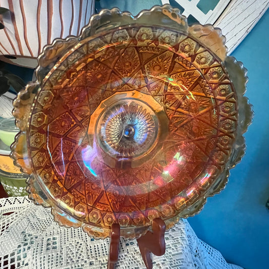 Vintage Imperial Diamond Lace marigold carnival glass master bowl