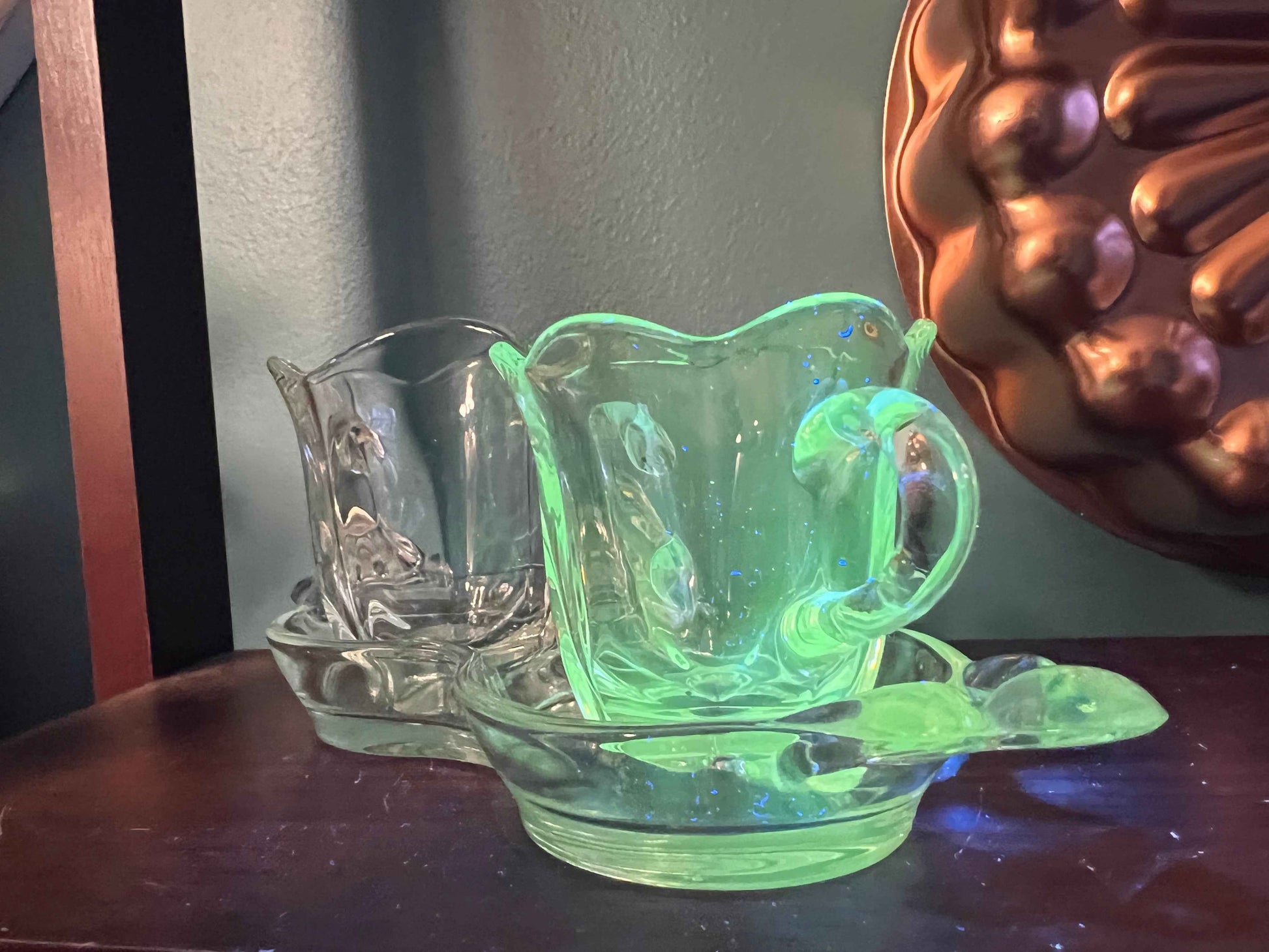 Duncan & Miller Canterbury Manganese Crystal Sugar, Creamer & Tray Set | Depression Glassware