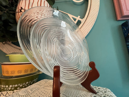 Vintage Duralex France clear frosted beehive table setting