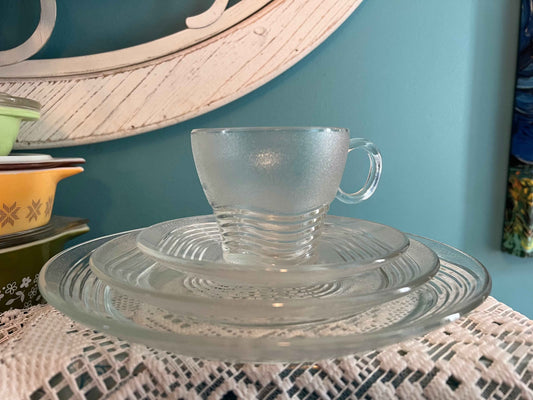 Vintage Duralex France Clear Beehive Table Setting – Complete Set, Four Available