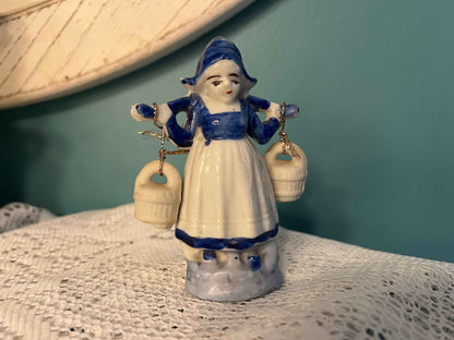 Dutch Milkmaid Porcelain Figure with Buckets | 3" Mini | Collectible Figurine