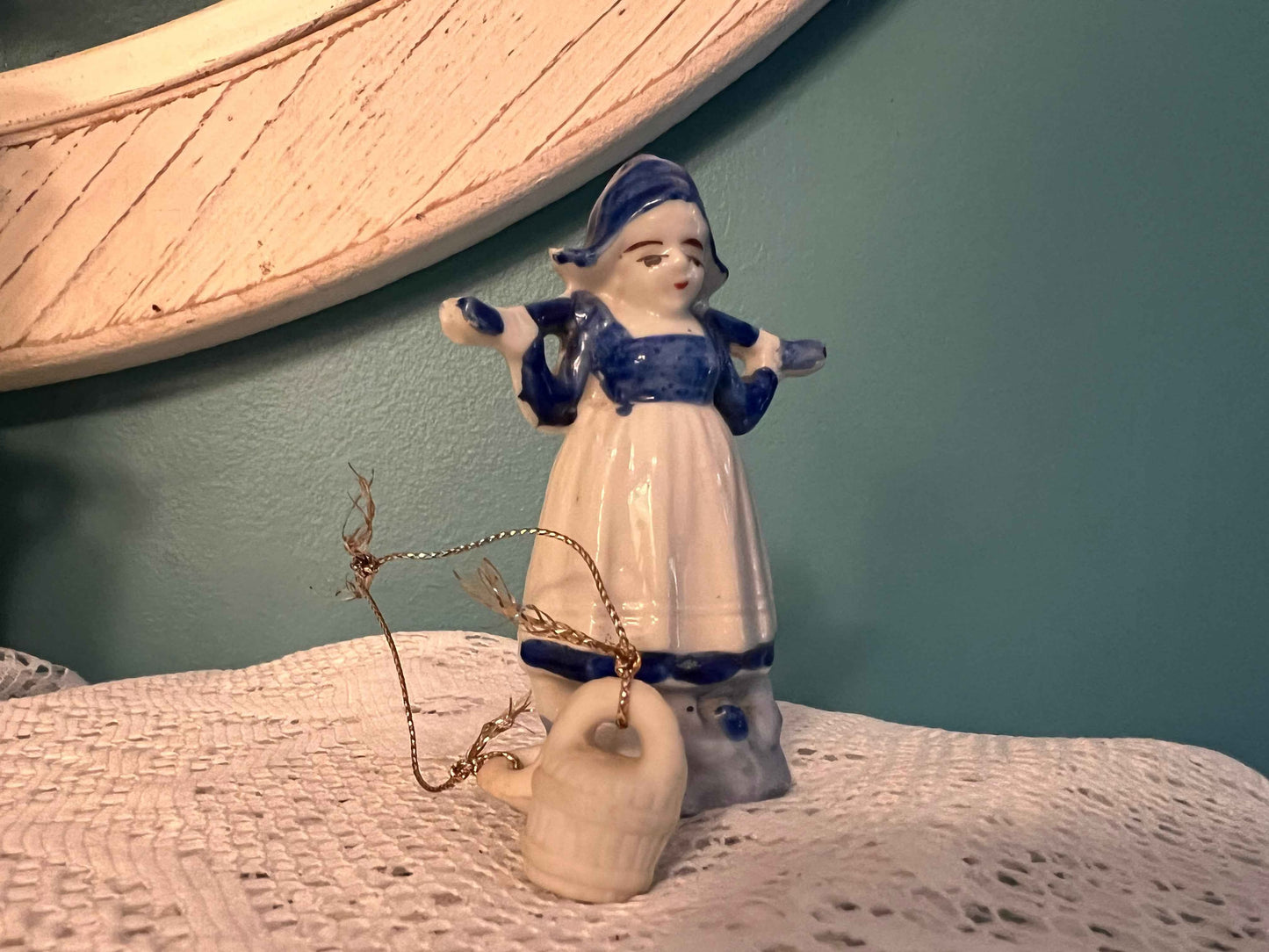 Dutch Milkmaid Porcelain Figure with Buckets | 3" Mini | Collectible Figurine