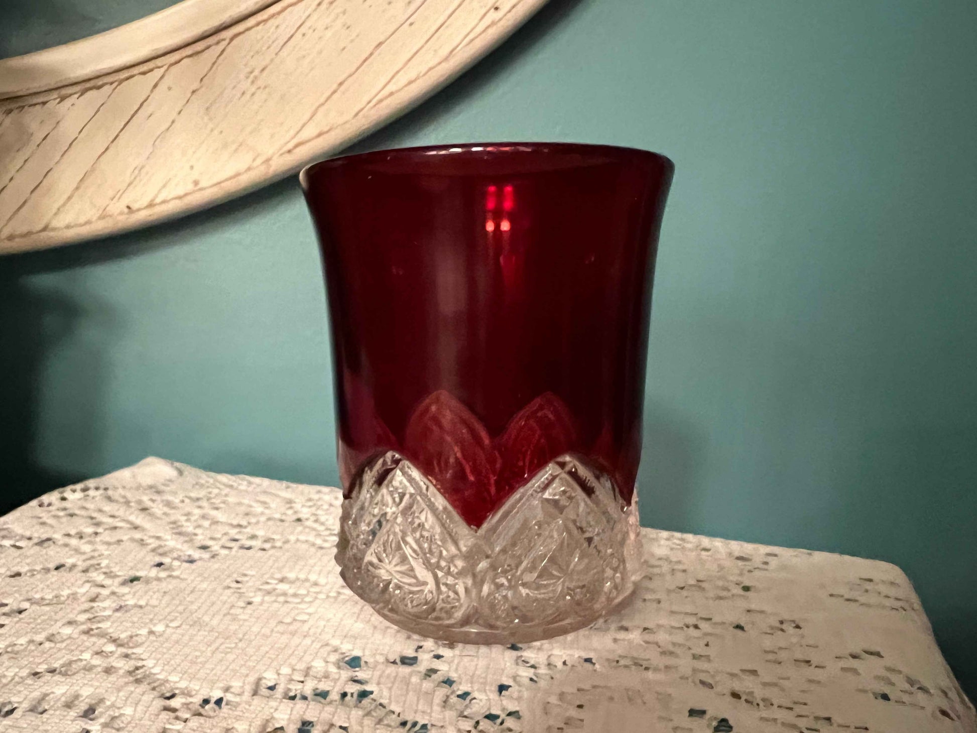 EAPG Heart Band Ruby-Stained Tumbler | Early American Pattern Glass | 3.75" Vintage Drinking Glass