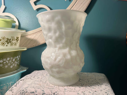 Vintage E.O. Brody Crinkle Milk Glass Vase | Heavy White Glass | USA Made
