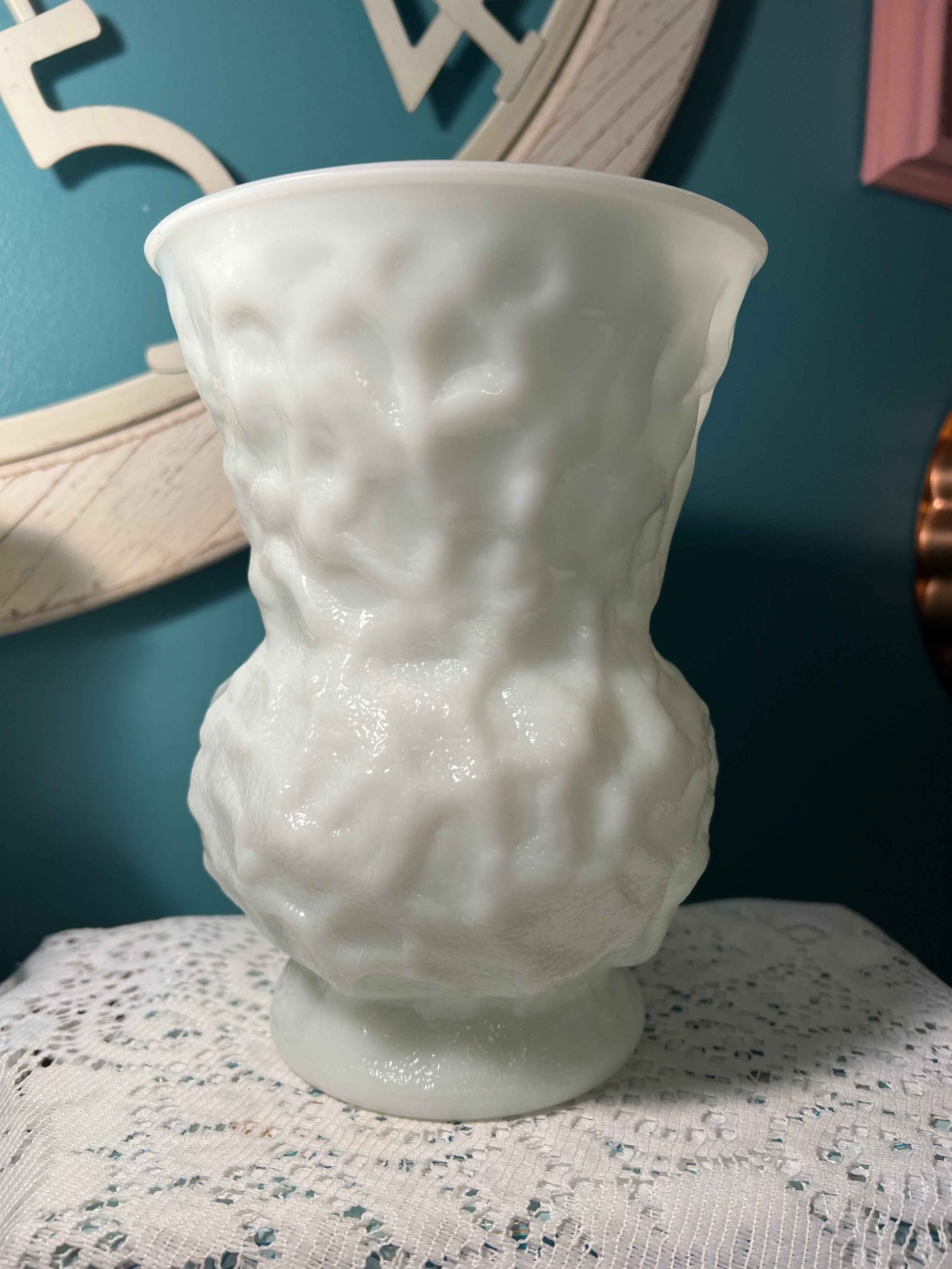 Vintage E.O. Brody Crinkle Milk Glass Vase | Heavy White Glass | USA Made