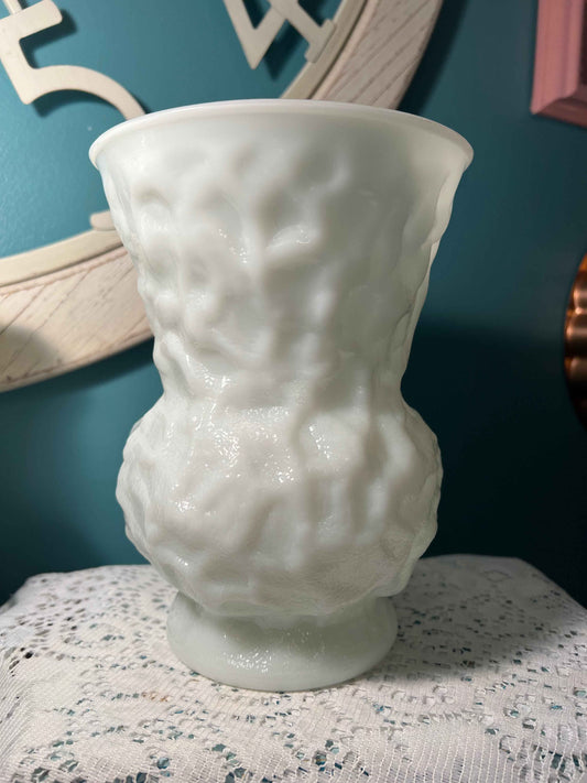 Vintage E.O. Brody Crinkle Milk Glass Vase | Heavy White Glass | USA Made