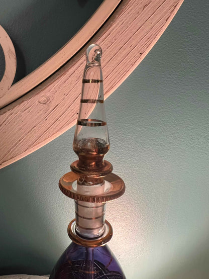 Vintage Egyptian Hand-Blown Glass Perfume Bottle – Purple with 18K Gold Accents
