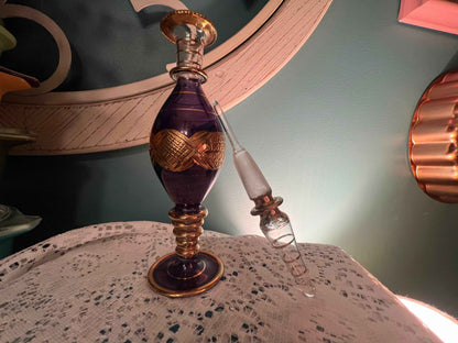 Vintage Egyptian Hand-Blown Glass Perfume Bottle – Purple with 18K Gold Accents