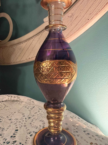 Vintage Egyptian Hand-Blown Glass Perfume Bottle – Purple with 18K Gold Accents