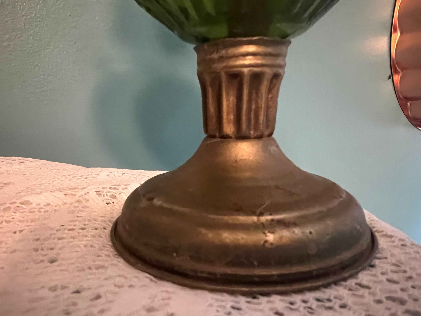Vintage Oil Lamp - 8" | Emerald Green Depression Glass And Brass | Collectible Home Decor