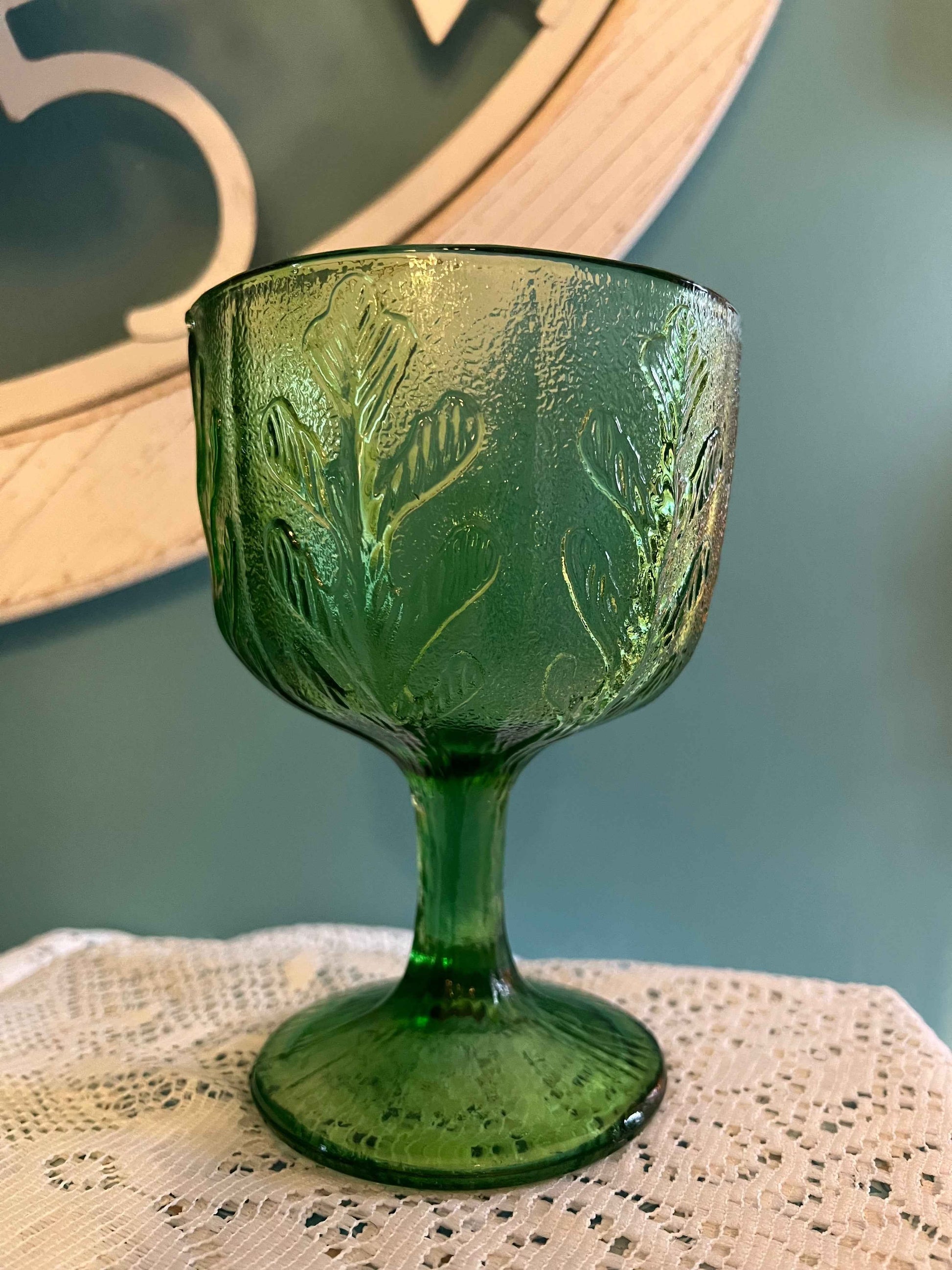 FTD Green Glass Compote Oak Leaf Candy Dish | 6.25" | Vintage Home Decor