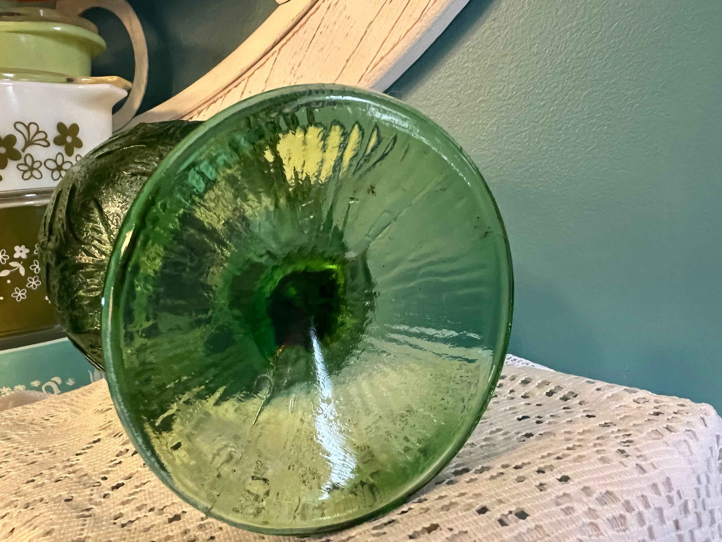 FTD Green Glass Compote Oak Leaf Candy Dish | 6.25" | Vintage Home Decor