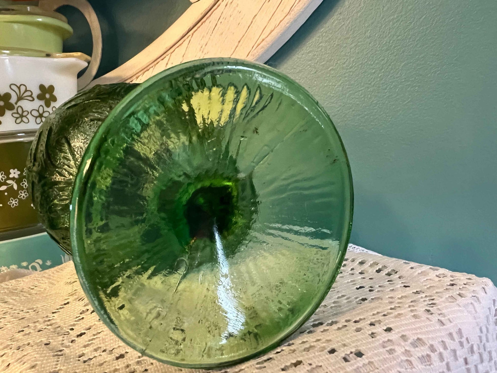FTD Green Glass Compote Oak Leaf Candy Dish | 6.25" | Vintage Home Decor