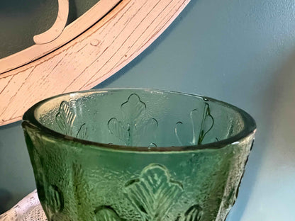 FTD Green Glass Compote Oak Leaf Candy Dish | 6.25" | Vintage Home Decor