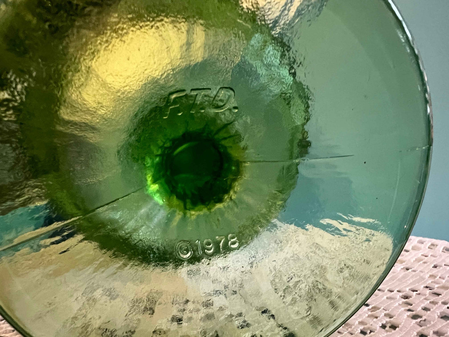 FTD Green Glass Compote Oak Leaf Candy Dish | 5.6" | Vintage Glassware