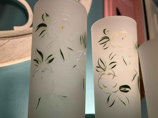 Vintage Federal Glass Cups Frosted with White Flowers