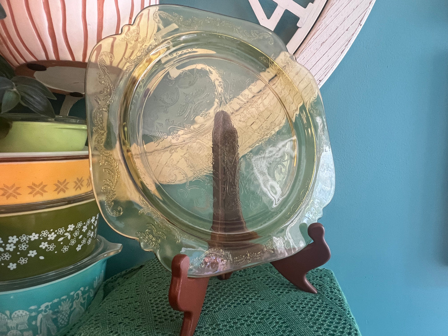 vintage Federal Glass Madrid amber Recollection Depression glass plate
