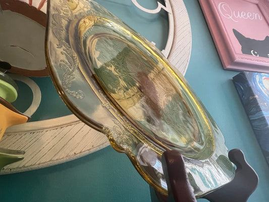 Depression glass Madrid pattern amber vintage collectible plate
