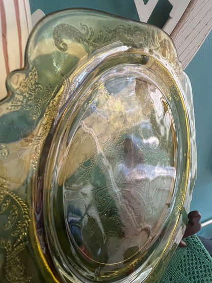 vintage Federal Glass Madrid amber Recollection Depression glass plate