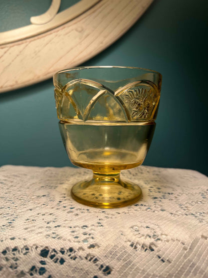 Vintage Federal Glass Amber Cream and Sugar | Rosemary (Dutch Rose) Pattern | Vintage Yellow Depression Glass