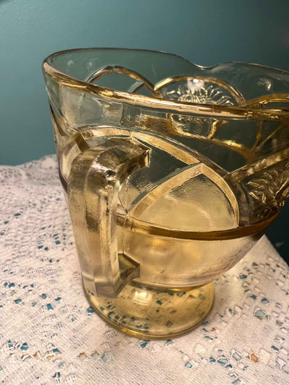 Vintage Federal Glass Amber Cream and Sugar | Rosemary (Dutch Rose) Pattern | Vintage Yellow Depression Glass