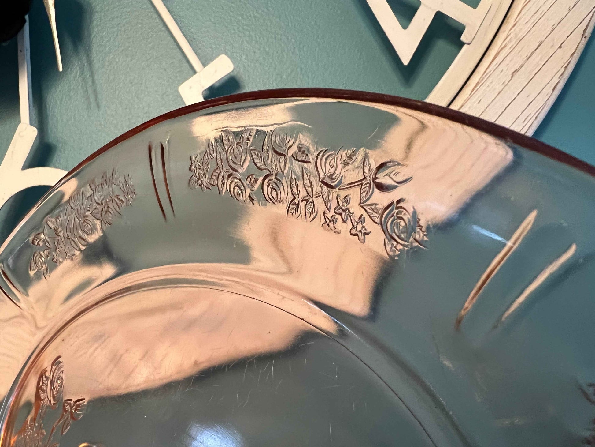 Vintage Federal Glass Sharon Rose Pink Oval Platter | 1930s Cabbage Rose Garland Serving Dish