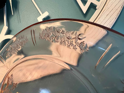 Vintage Federal Glass Sharon Rose Pink Oval Platter | 1930s Cabbage Rose Garland Serving Dish