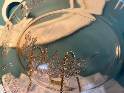 Vintage Federal Glass Sharon Rose Pink Oval Platter | 1930s Cabbage Rose Garland Serving Dish