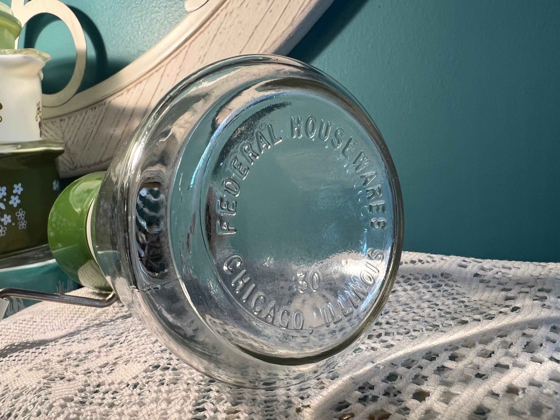 Vintage Federal Housewares Manual Nut Grinder | Green Top Glass Jar | Mid-Century Kitchenware