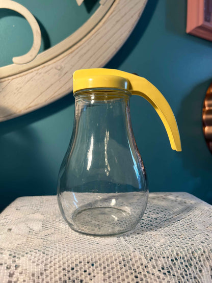 Vintage Federal Housewares Syrup Dispenser | Clear Glass & Yellow Lid | Mid-Century Kitchenware