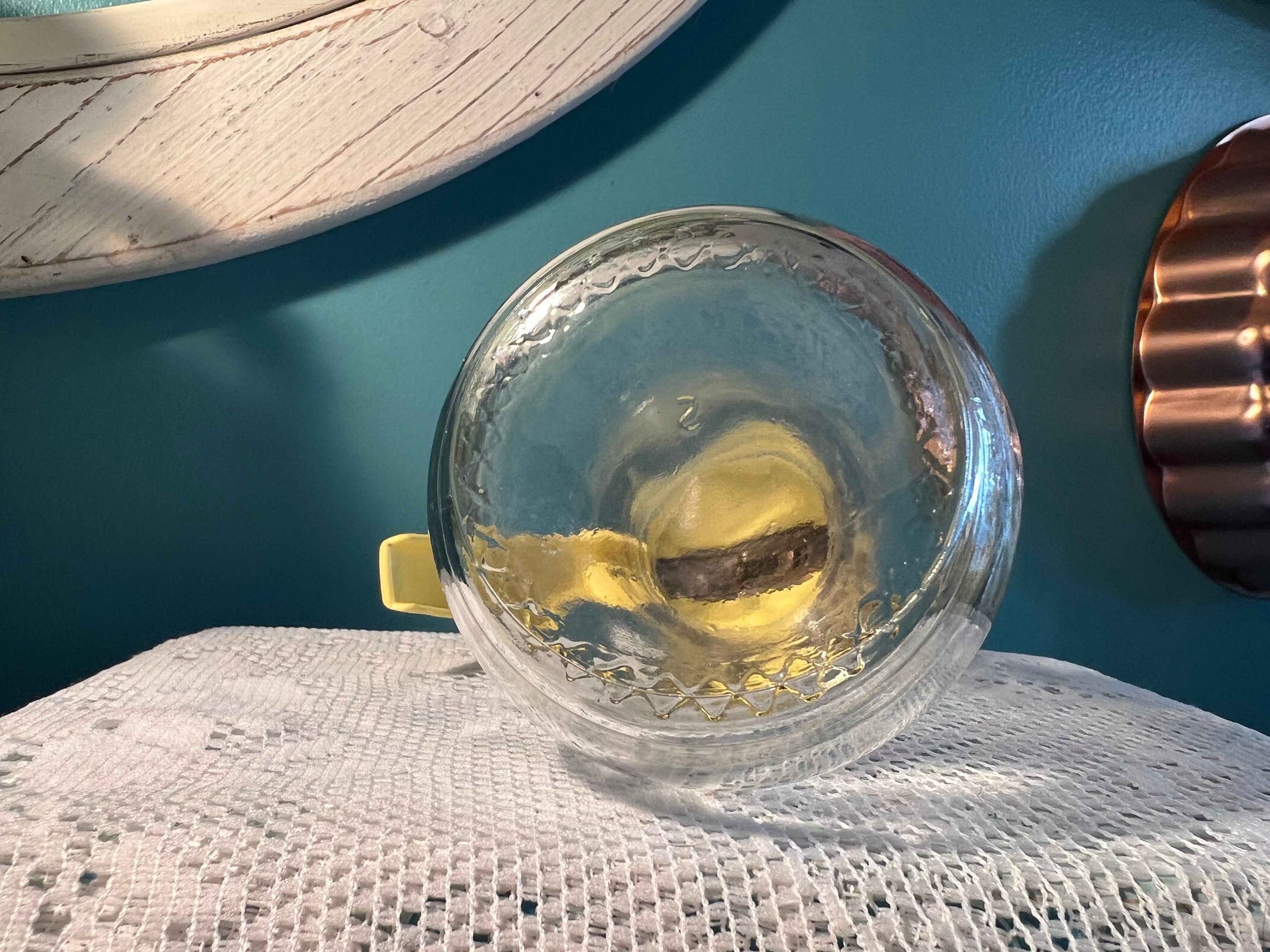 Vintage Federal Housewares Syrup Dispenser | Clear Glass & Yellow Lid | Mid-Century Kitchenware