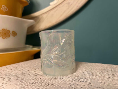 Fenton Art Glass Iridescent Leaf Votive | Signed Collectible Candle Holder | Shimmering Decorative Glass
