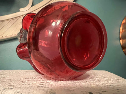 Vintage Fenton Brides Basket Vase – Cranberry Pink & Clear Coin Dot | 8" Collectible Glass