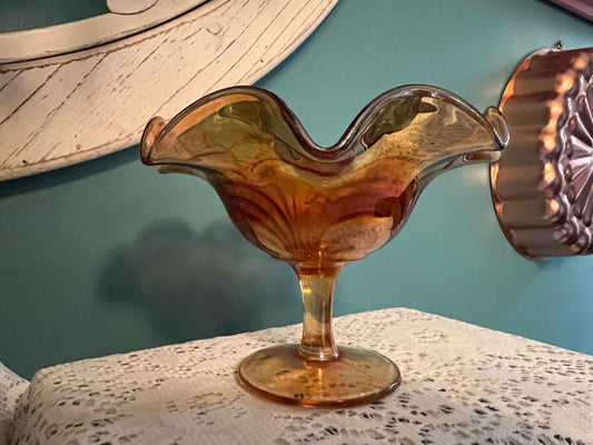 Fenton Compote Marigold Carnival Glass | 4" x 5" | Vintage Collectible Glassware
