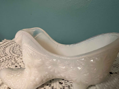 Vintage Fenton White Milk Glass Daisy and Button Shoe | Collectible Glassware