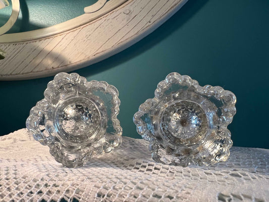 Mid-Century Fenton Leaf Footed Hobnail Salt & Pepper Shakers | Clear Glass | Collectible Vintage Glassware