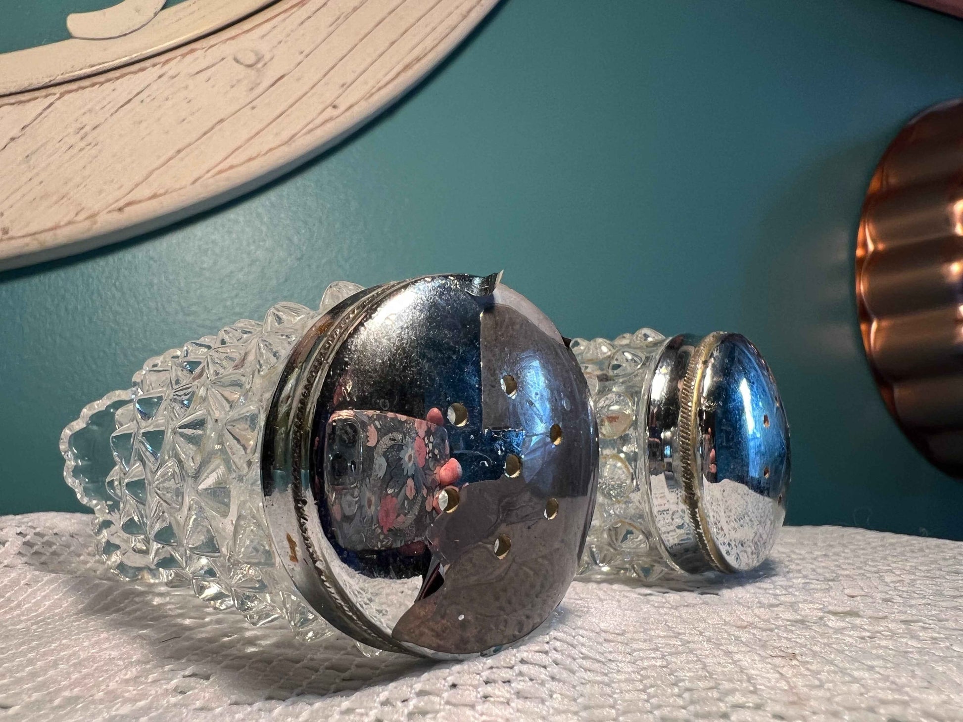 Mid-Century Fenton Leaf Footed Hobnail Salt & Pepper Shakers | Clear Glass | Collectible Vintage Glassware