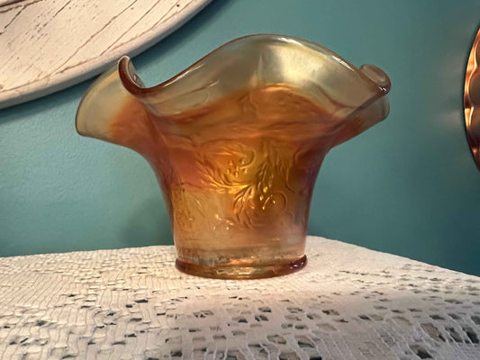 Vintage Fenton Holly Hat Marigold Carnival Glass | Ruffled Vase | 1920s Collectible