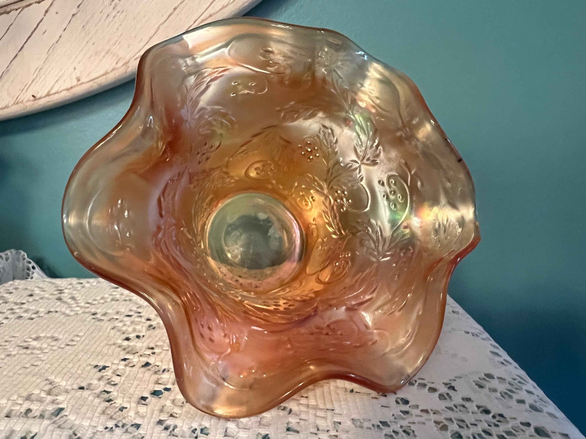 Vintage Fenton Holly Hat Marigold Carnival Glass | Ruffled Vase | 1920s Collectible