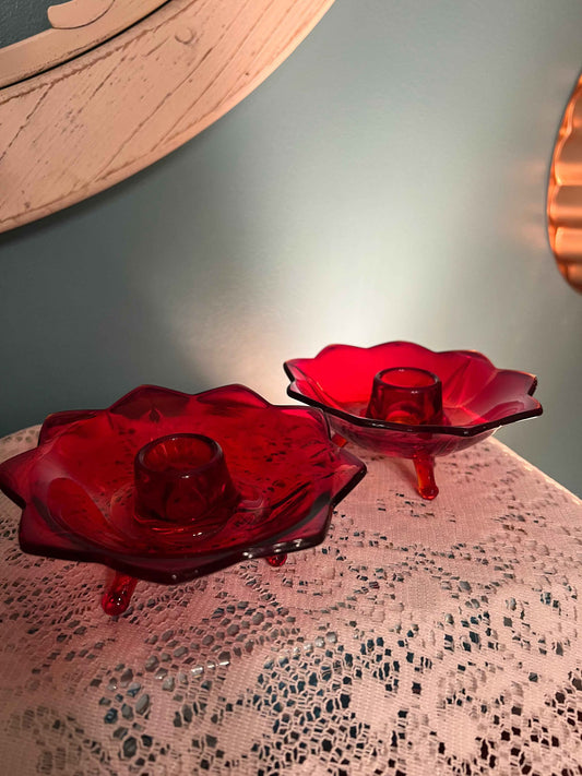 Fenton Amberina candlestick holders