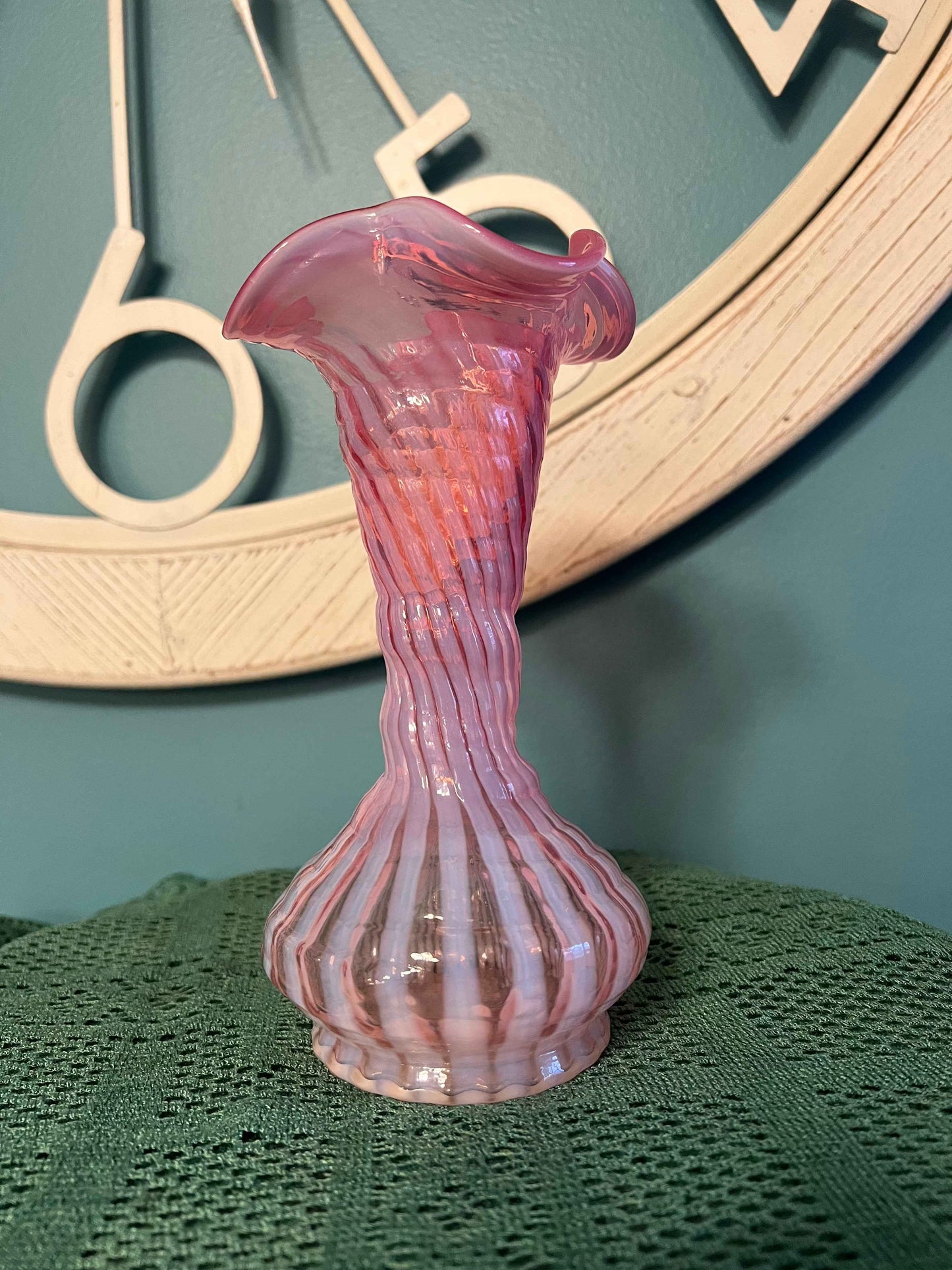 Vintage Fenton Cranberry Opalescent Spiral Optic Swirl Vase | Art Glass