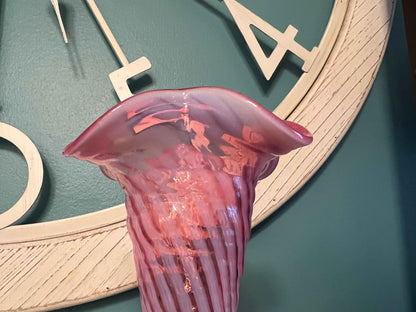 Vintage Fenton Cranberry Opalescent Spiral Optic Swirl Vase | Art Glass