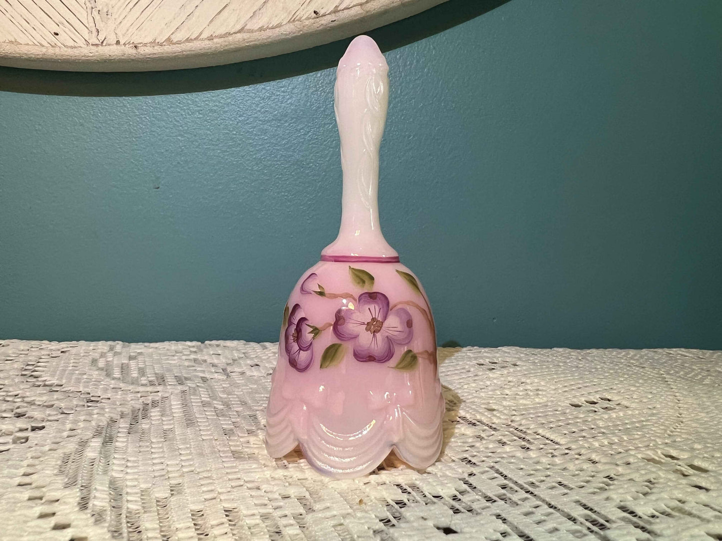 Fenton Rosalene Slag Glass Hand-Painted Mini Bell | Vintage Decor